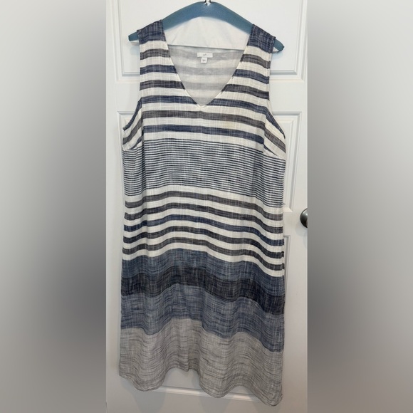 J. Jill Dresses & Skirts - J Jill Sleeveless Dress Striped White Blue Black Pockets 100% Cotton Size Large